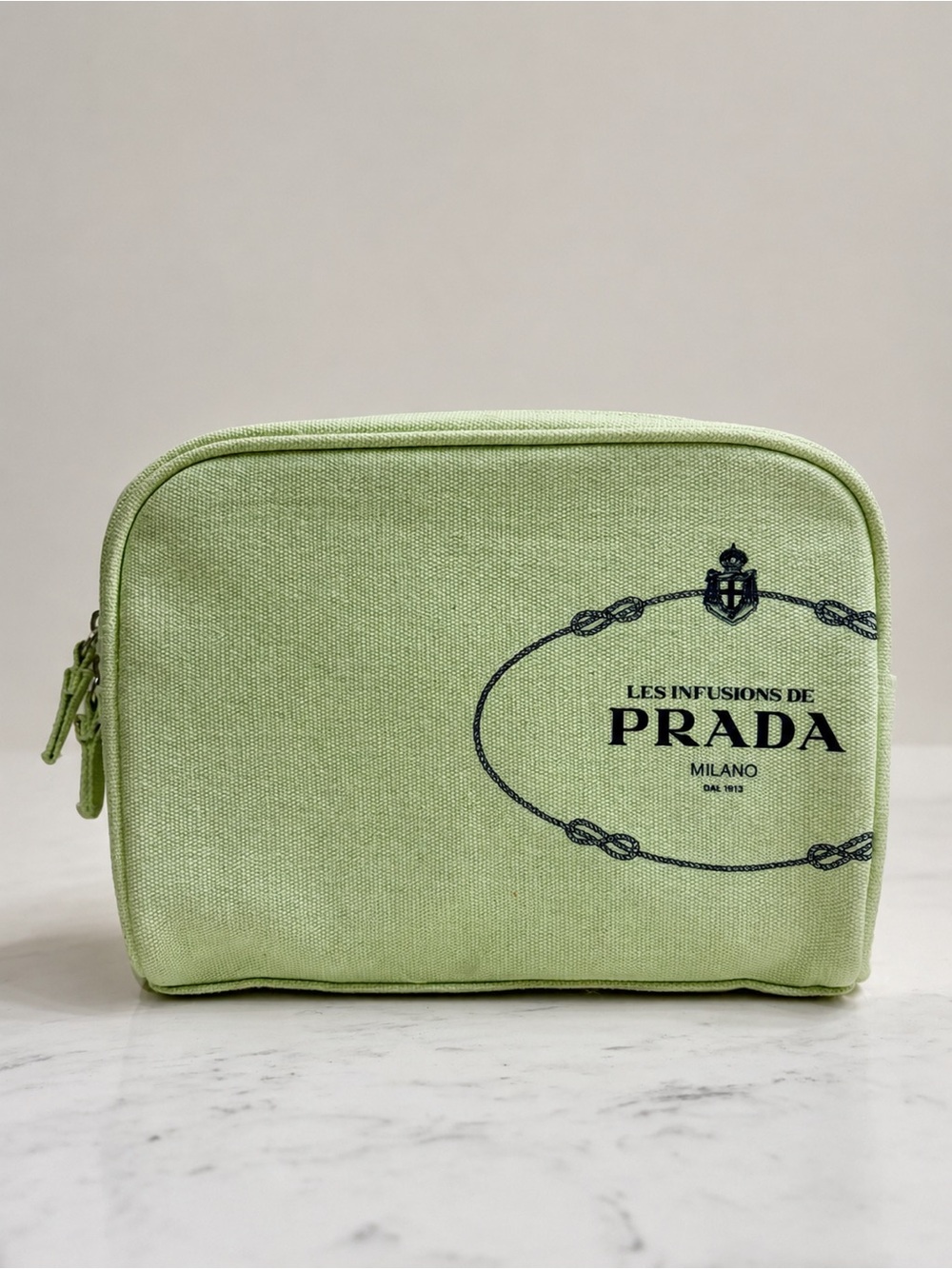 RARE Y2K PRADA Green Infusions Canvas Cosmetics Pouch/Make-up Bag, LIKE NEW